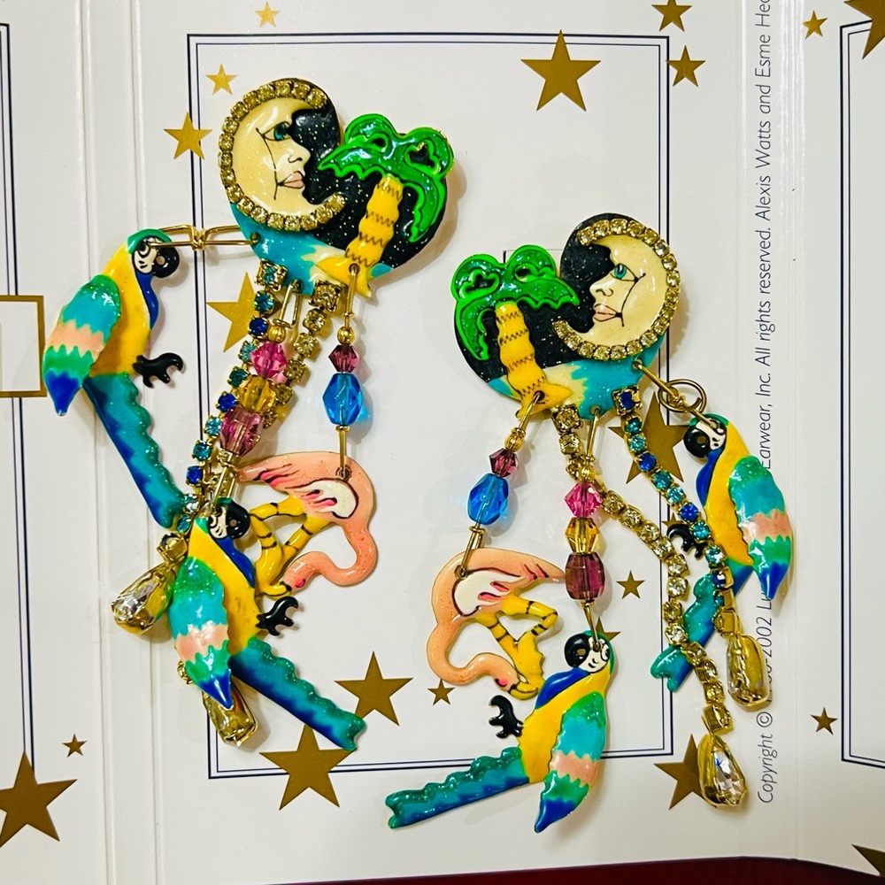 Lunch At The Ritz “Macaws In Moonlight” 2002 pierced Earrings on Menu Card